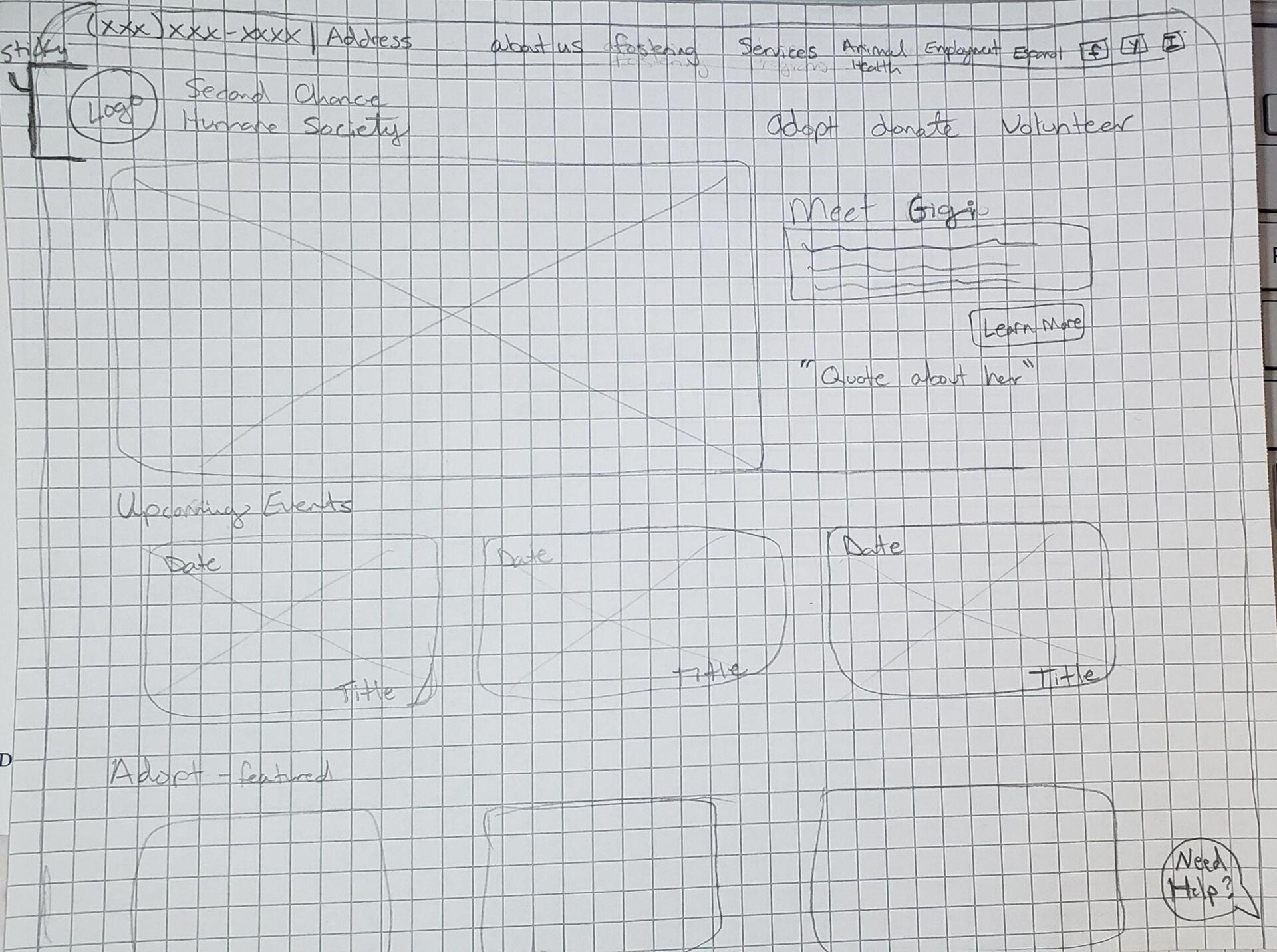 Wireframe of the desktop website