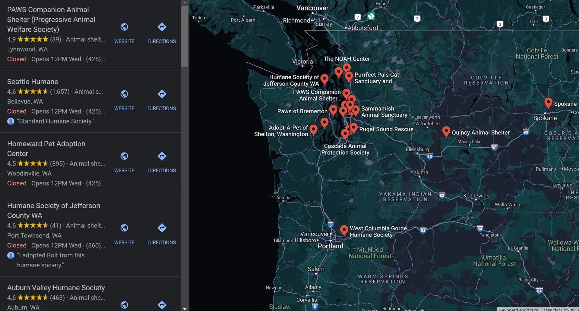 Reviewing other adoption shelters and humane societies in the area