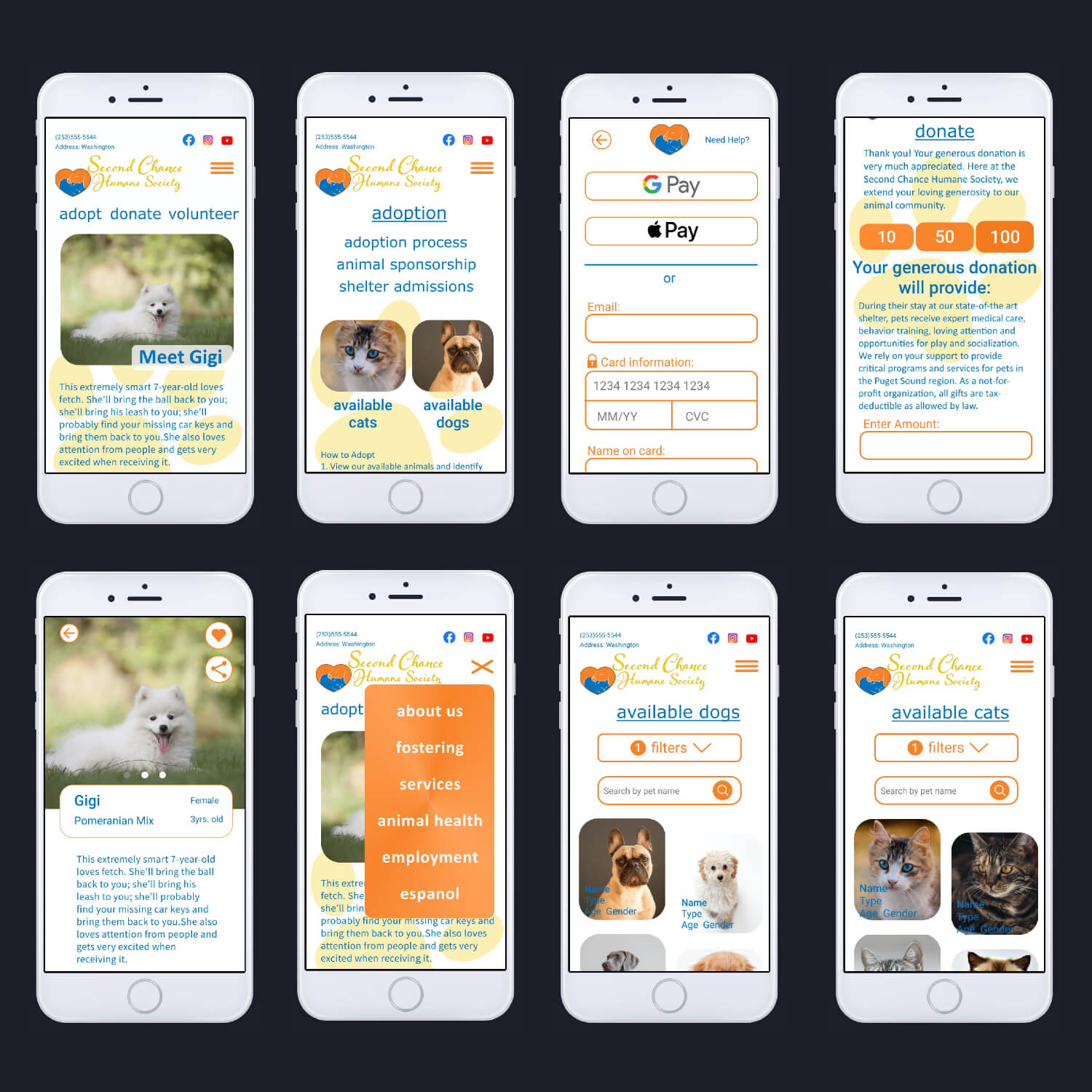 Second Chance Humane Society mobile design mockup